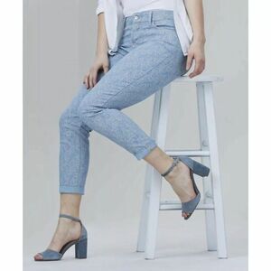 NYDJ Rachel Roll Cuff Ankle Jeans Women’s‎ 6 Blue Paisley Print Mid Rise